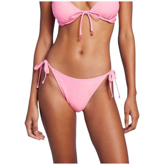NEW Wild Fable Side-Tie Low-Rise Cheeky High Leg Pink Bikini Bottom M - Picture 1 of 6